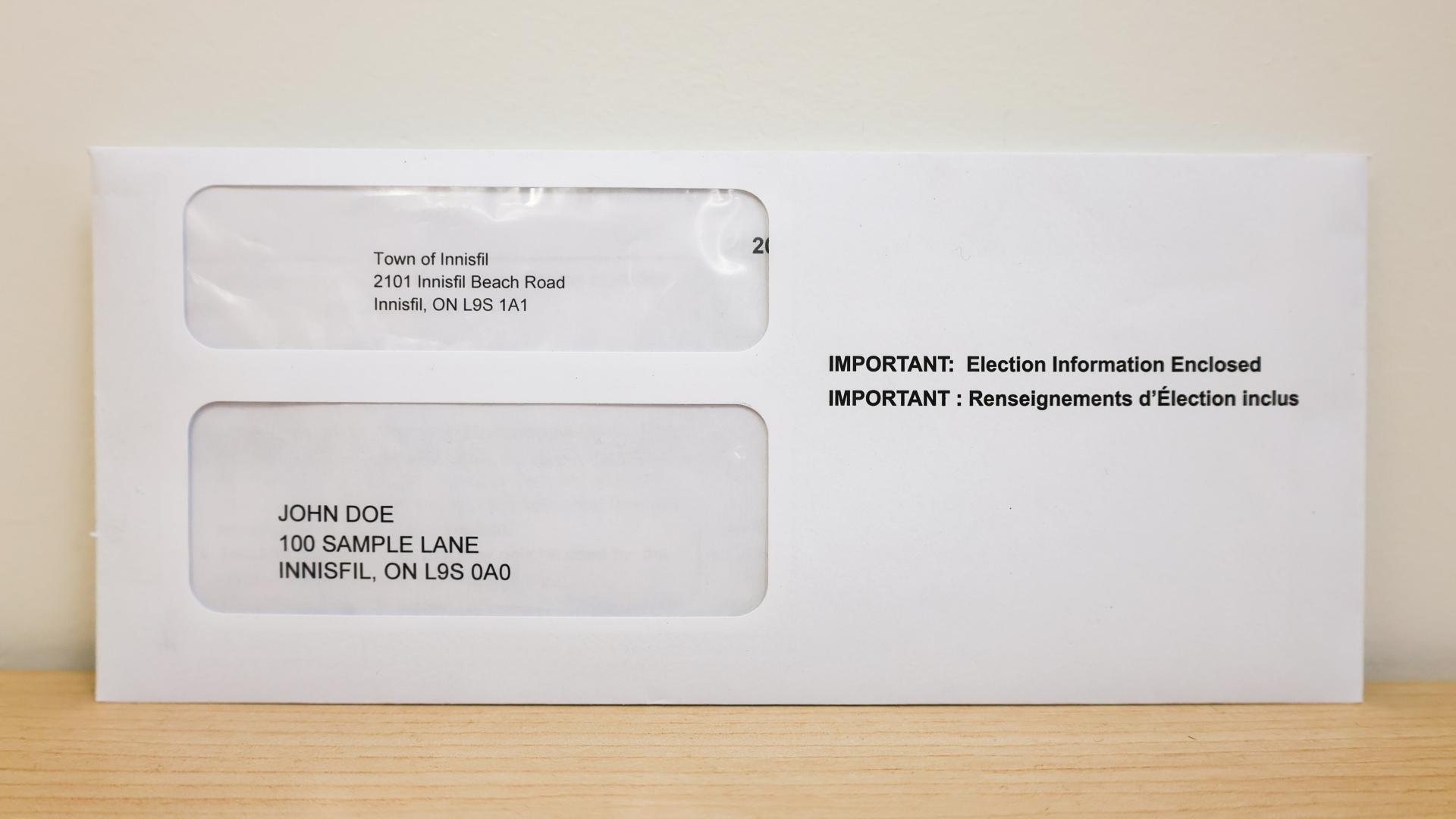 Voter Information Letter envelope that shows sample name and address