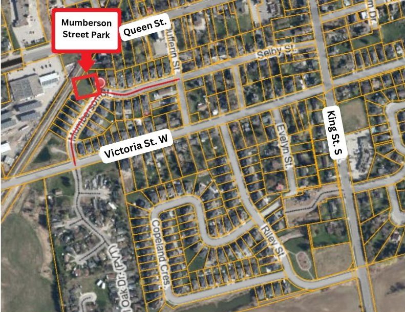 Mumberson Park location map located off Mumberson Street south of Queen Street