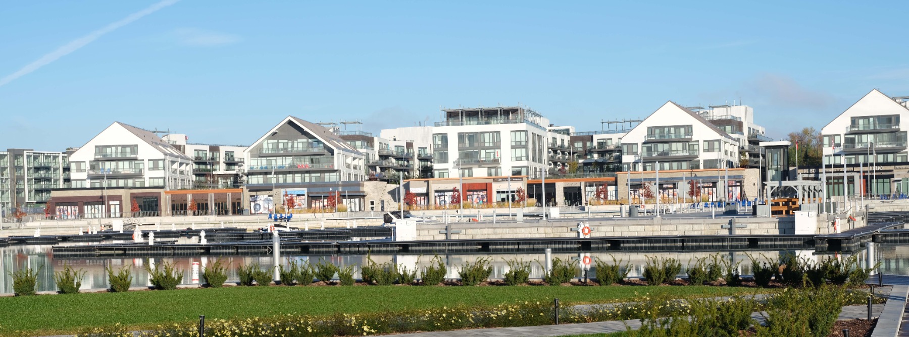 Boardwalk at Friday Harbour with condos in the background