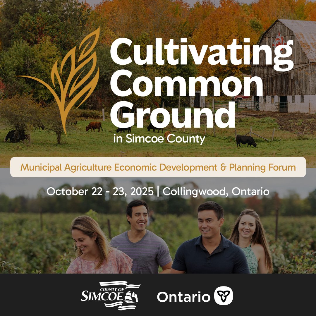 Municipal Agriculture Economic Development and Planning Forum Image of a farm with people touring it to advertise the upcoming Municipal Agriculture Economic Development and Planning Forum held by the County of Simcoe