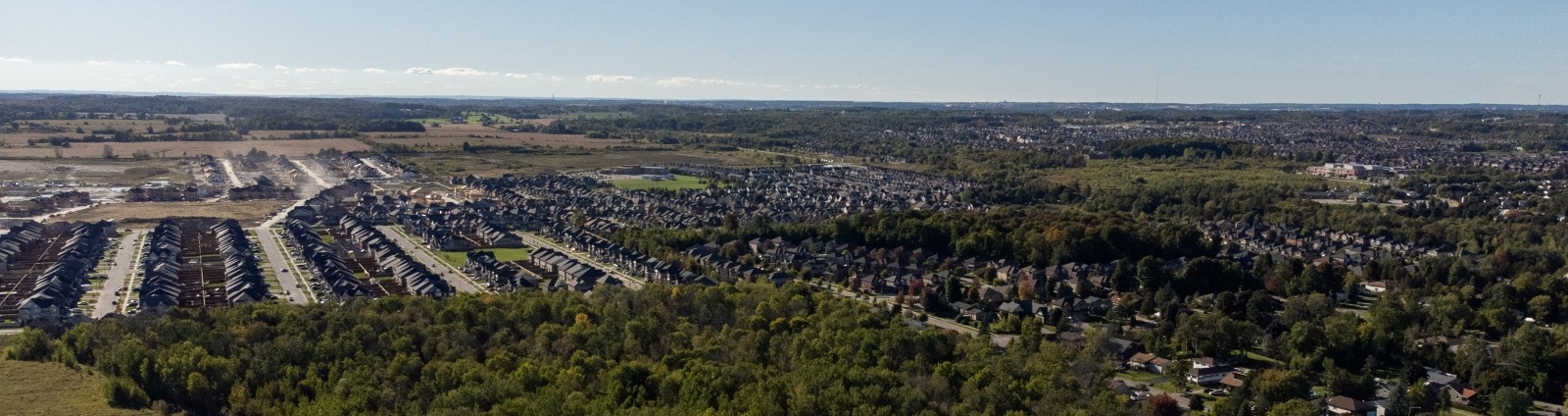 Drone photo of neighbourhoods and urban forest