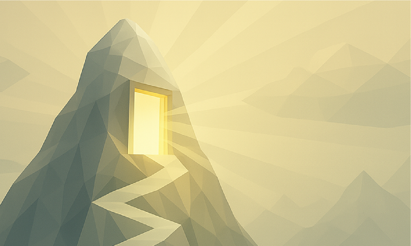 Image of a mountain with a light at the top.