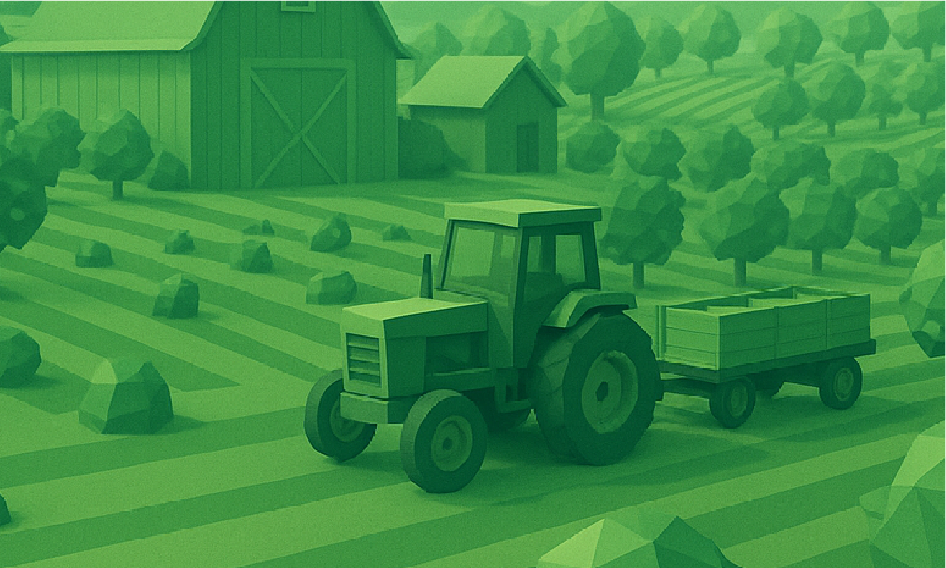 Image of cartoon tractor in a field growing a crop.