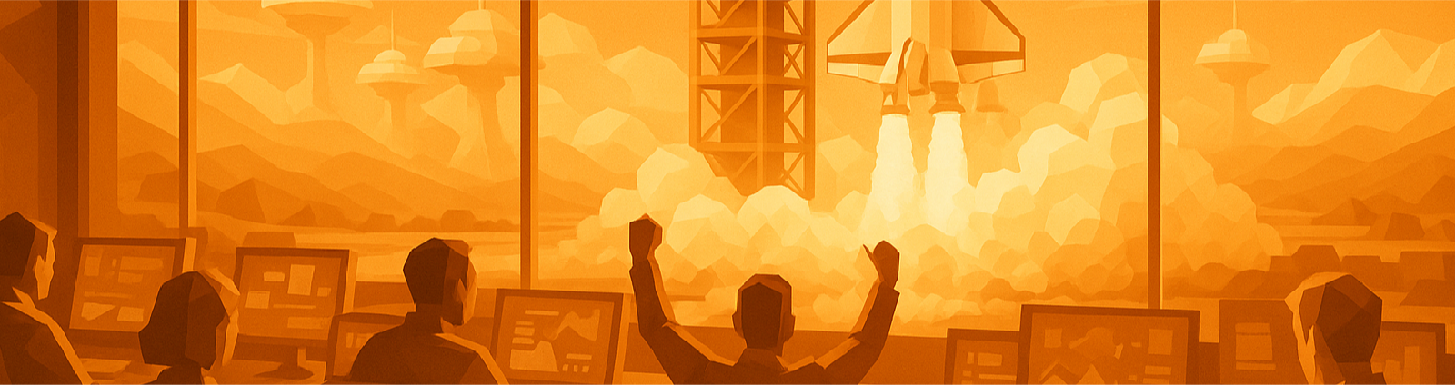 Cartoon image of a rocket ship taking off.