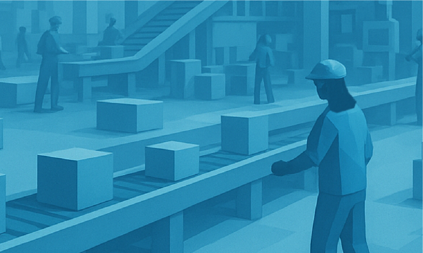 Image of factory workers operating on a manufacturing line.