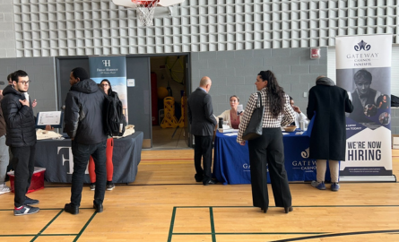 People lined up at a job fair in Innisfil