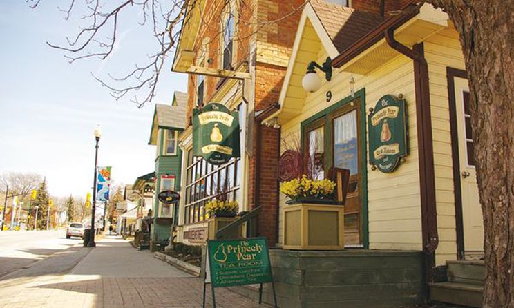 Historic buildings in downtown streetscape