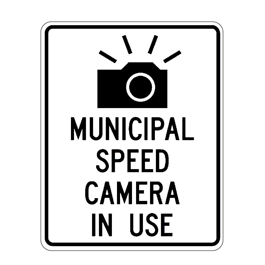 Automated speed camera in use sign