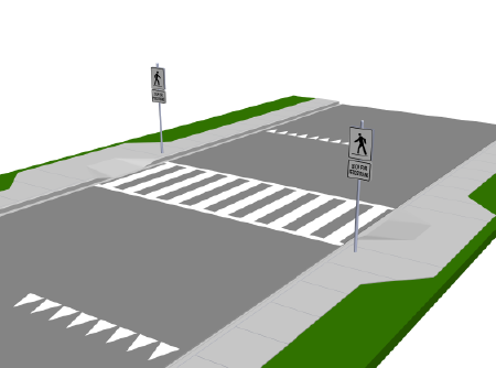 Pedestrian crosswalk with signage