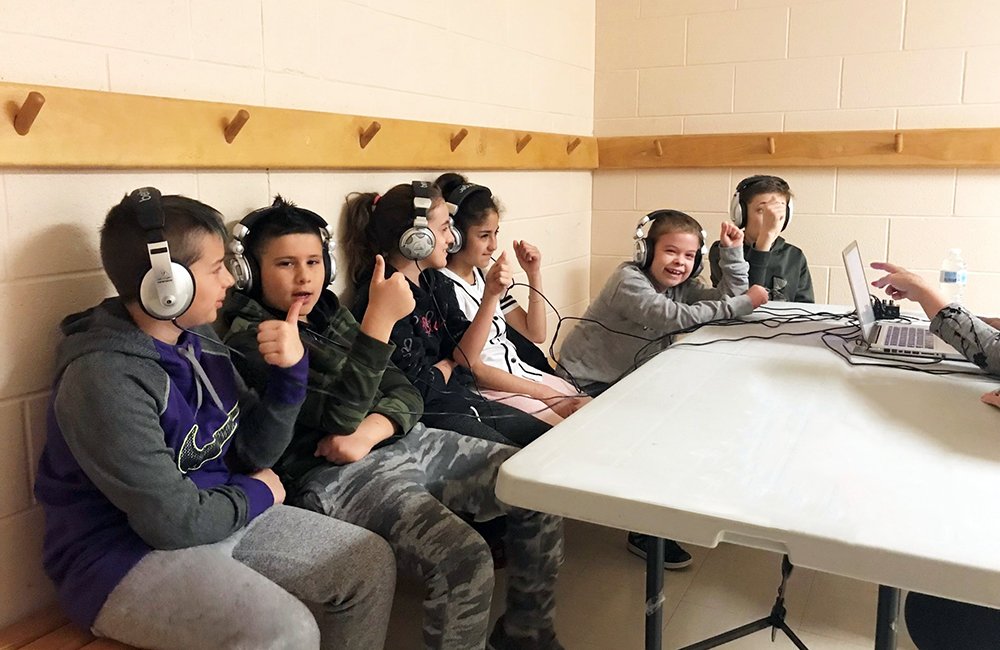 Students participating in a hearing test