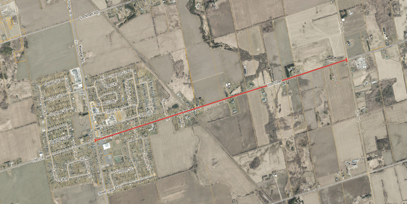 Road closure map of 10th Line