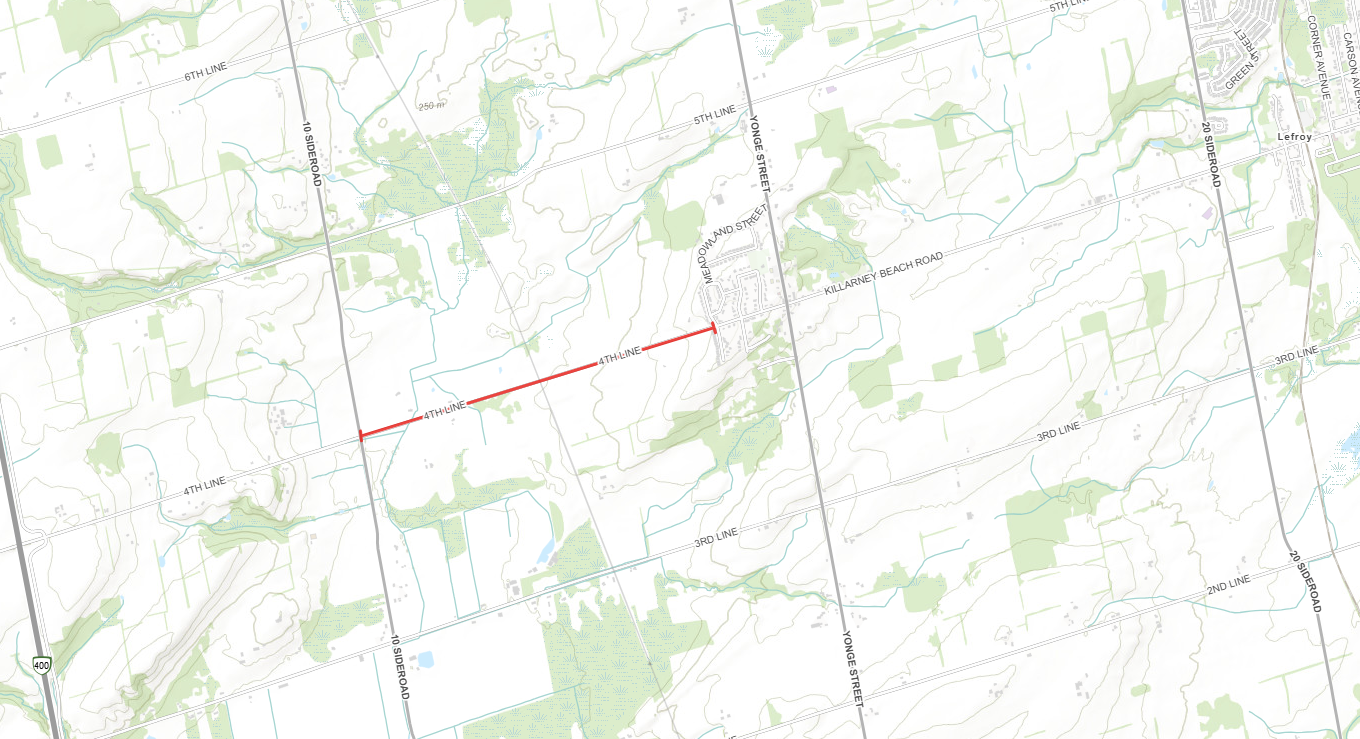 Road closure map of 4th Line
