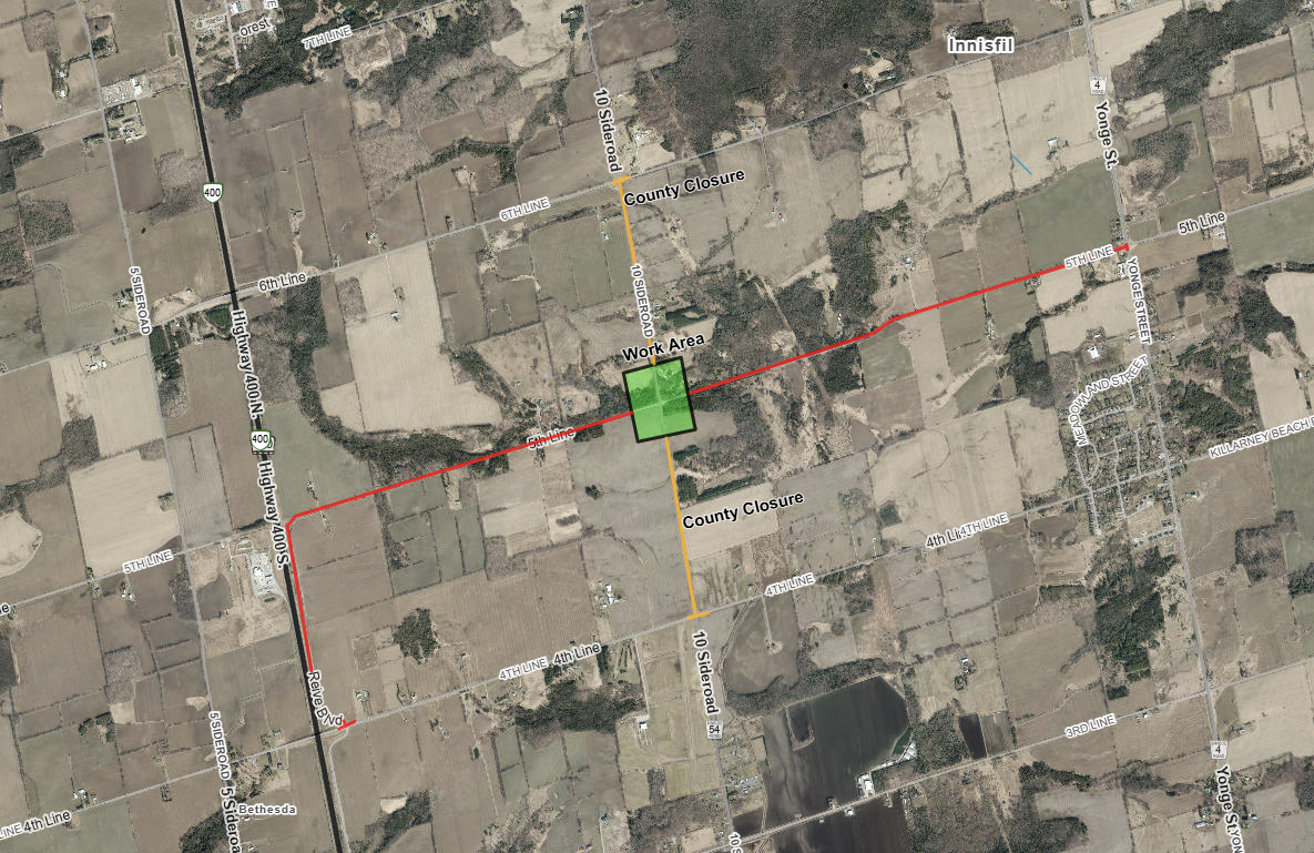 5th Line Road Closure Map