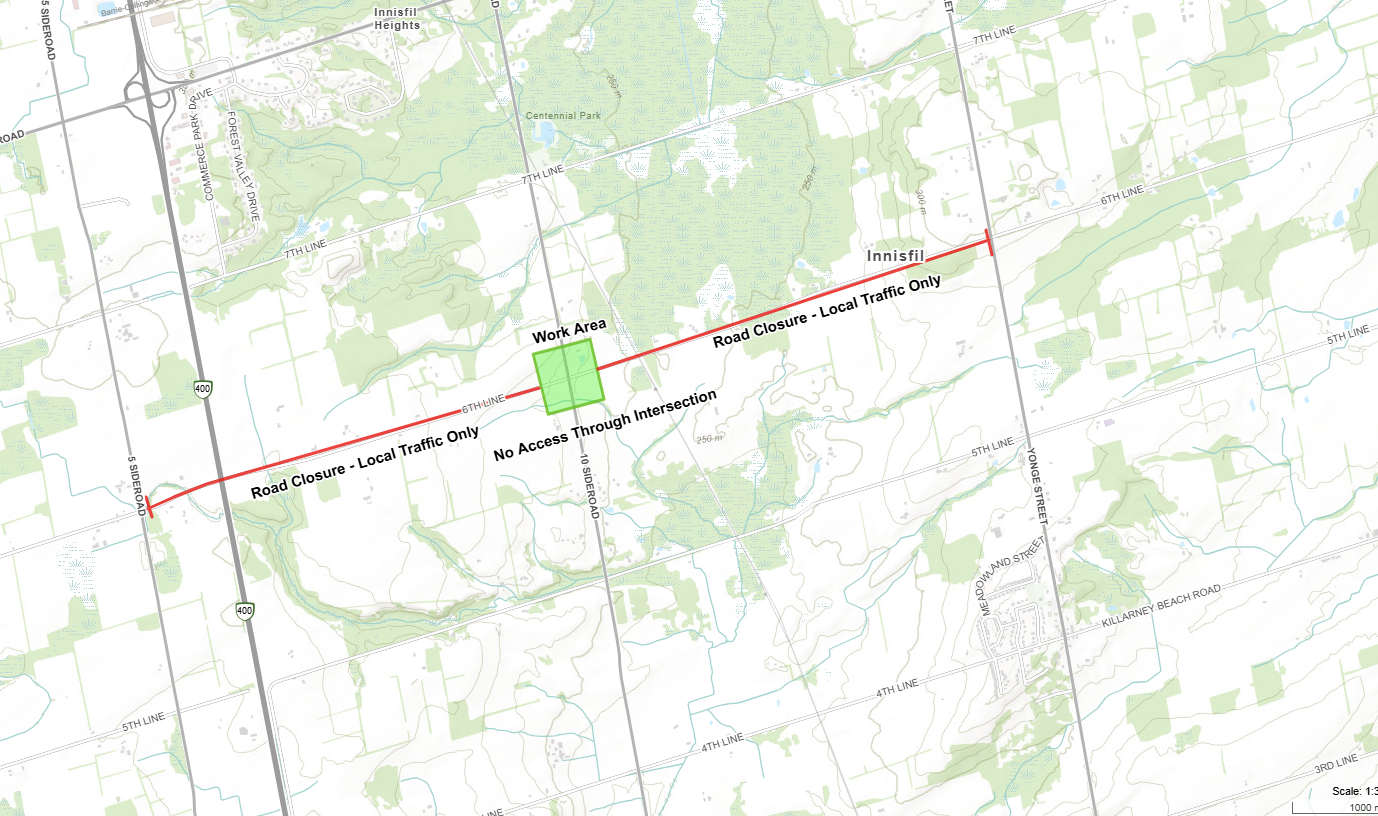 Road closure map of 6th Line