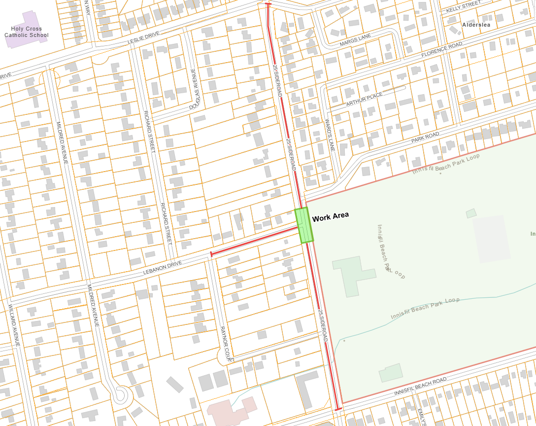 Road closure map of 25th Sideroad