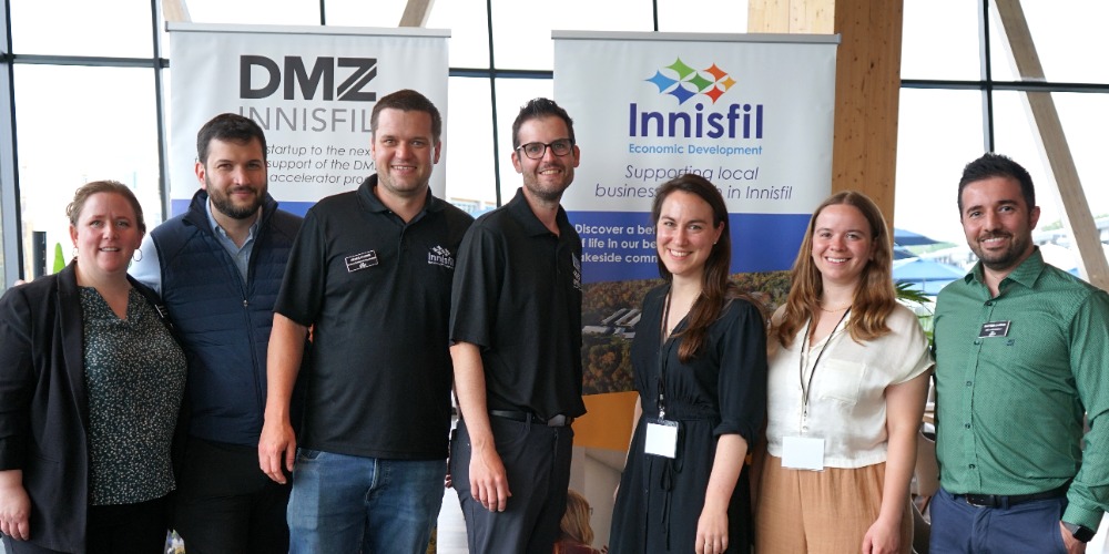 Representatives from the Town of Innisfil Economic Development team and DMZ (from left: Laura Thompson, Sherif El Tawil, Jelmer Stegink, Dean Gillis, Andrea Richardson, Maddy Dinsdale, Morteza Gharaee