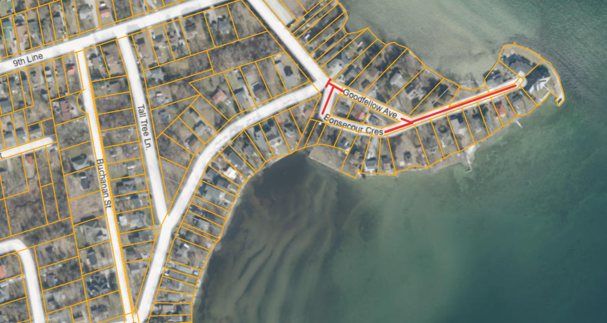 Map of road closure of Goodfellow Avenue and Bonsecour Crescent