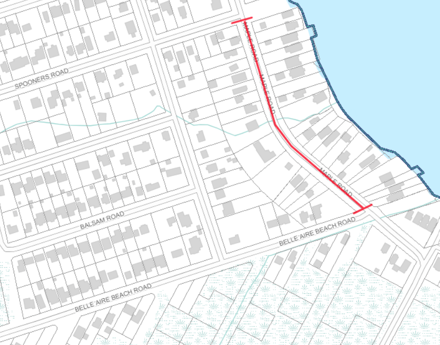 Map of road closure area on Maple Road