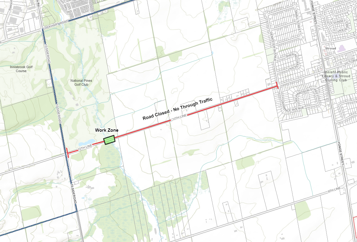 Road closure map of 10th Line