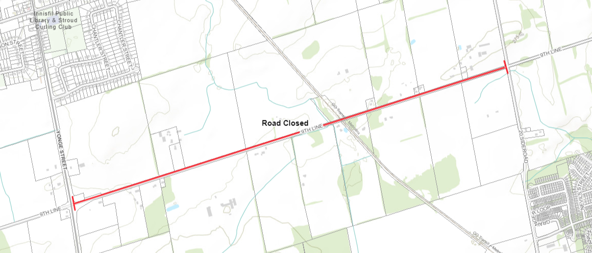 Road closure map of 9th Line