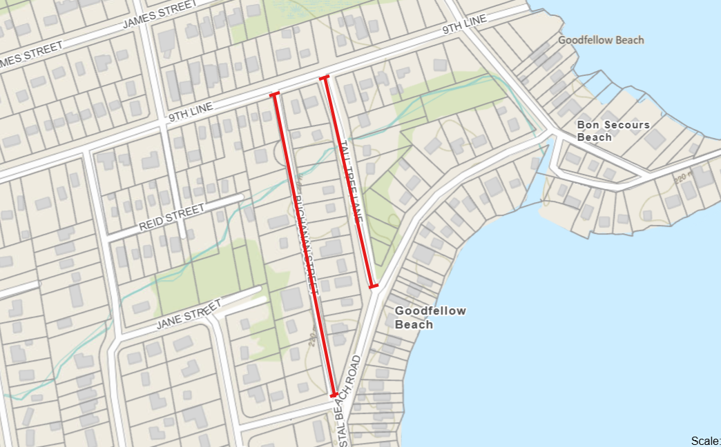 Road detour map of tall tree and buchanan