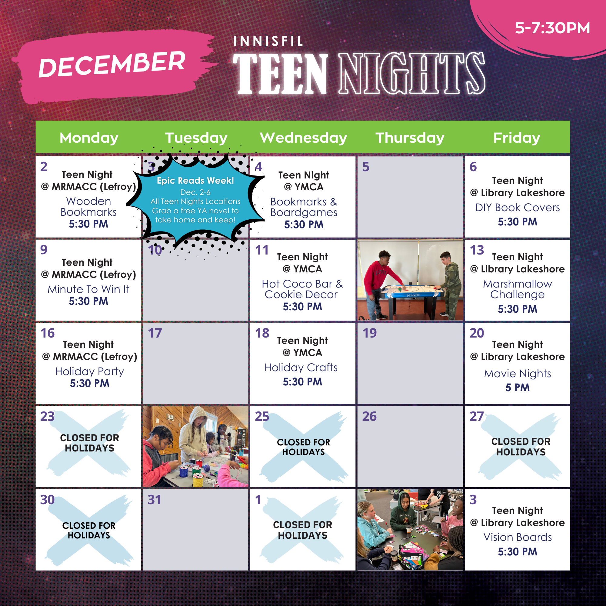 December teen nights calendar