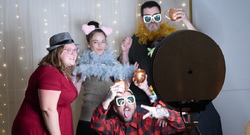 People taking photo in photo booth