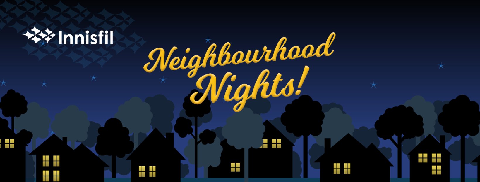 Houses at night with the text Neighbourhood Nights