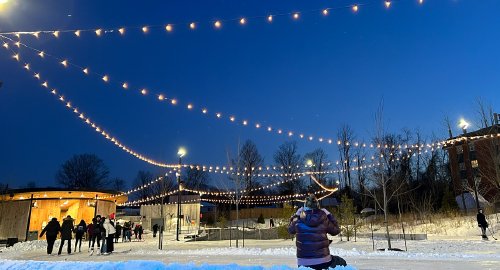 Teens at outdoor skating trail 