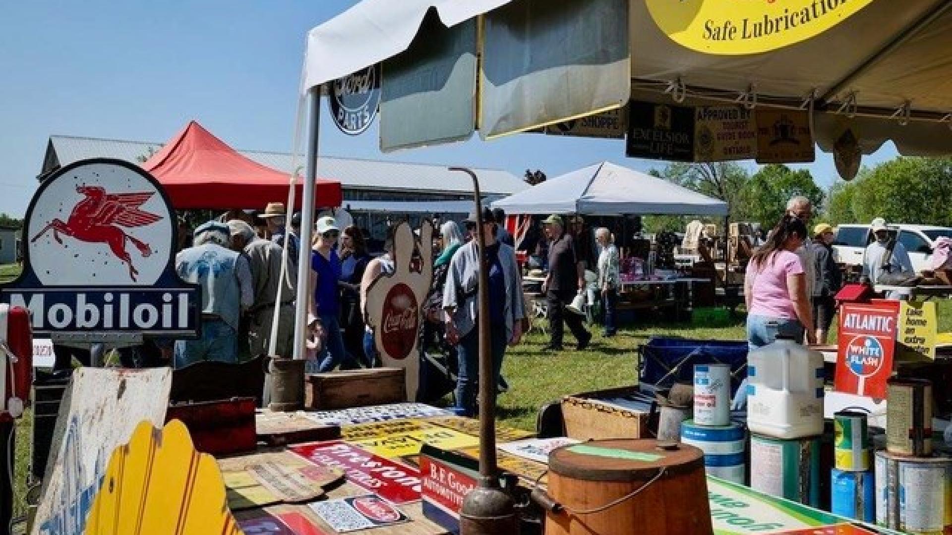 Antique vendors selling wares outside at market