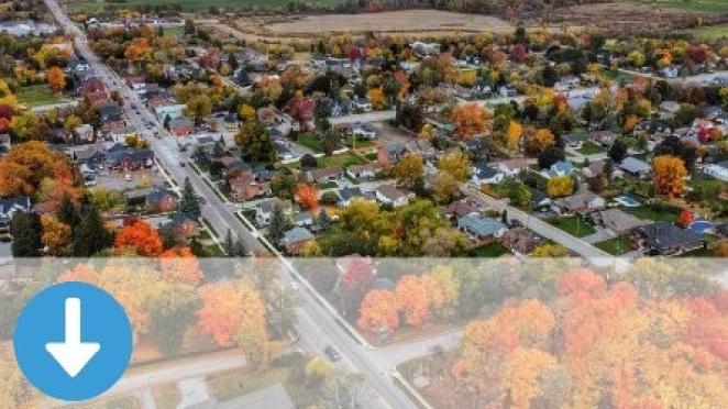 Aerial photo of quaint town in the fall
