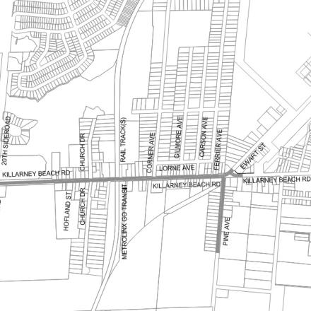 Map of project area along Killarney Beach Road from 20th Sideroad to west of Pine Avenue
