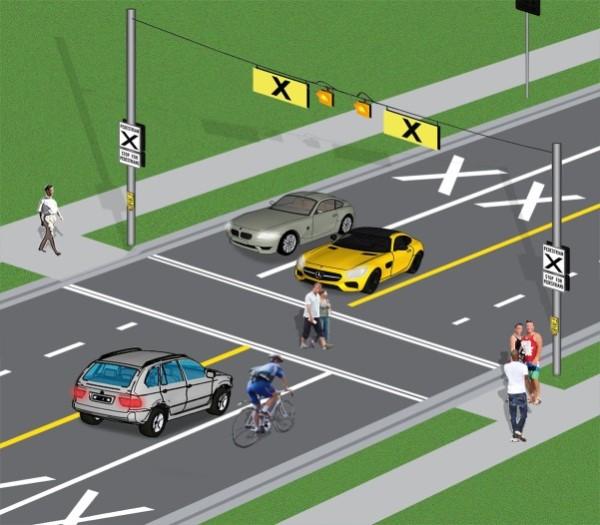 Pedestrian crossover with flashing lights